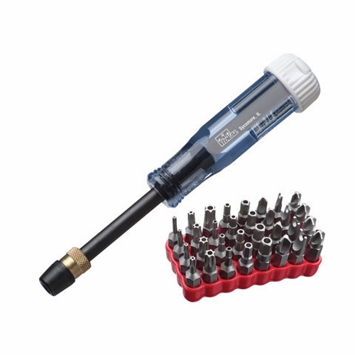 Quick Change Screwdriver Set, Overall Length: 7-1/4 IN, 4-3/16 IN Handle, Cellulose Acetate Handle, 3-1/16 IN Blade Length, Steel Blade, Black Oxide-Coated Blade, 33 Pieces, Includes: Quick Change Screwdriver And 32-Piece Tamper-Proof Bit Block
