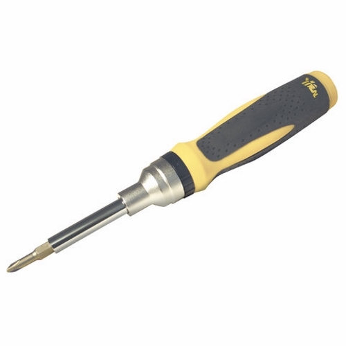 Ratch-a-Nut 9-In-1 Screwdriver, Textured, Ergonomic, Slip Resistant Comfort-Grip Handle, Santoprene Handle, Chrome Vanadium Blade, Includes: 1/4 IN And 3/16 IN Slotted, #1 And #2 Phillips, 1/4 IN, 5/16 IN, 7/16 IN Nutdrivers, Ratcheting Screwdriver End, Ratcheting Wire Connector Wrench