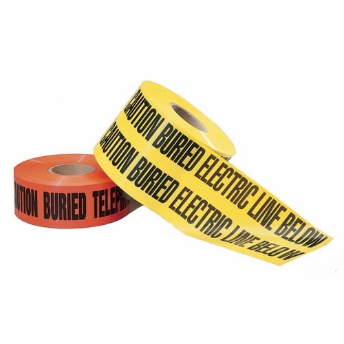 Non-Detectable Underground Tape, 3 IN Roll Width, 1000 FT Roll Length, Caution Buried Electric Line Below Legend, LDPE, Red, 4 MIL Thickness, Elongation: 500 PCT ASTM D882-75B, Tensile Strength: 2750 PSI ASTM D882, Recommended Burial Depth: 4 - 6 IN, For Protection, Location And Identification Of Underground Utility Installations