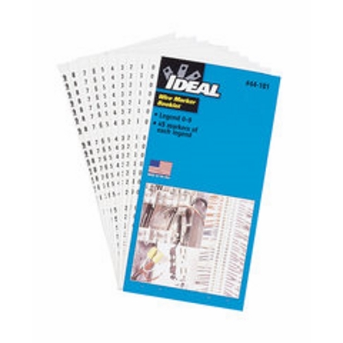 IDEAL, Wire Marker Booklet, Size: 1/4 X 1-1/2 IN Marker, Material: Plastic-Impregnated Cloth, Legend: 0-9, Temperature Rating: -40 To 180 DEG F, Markers Per Page: 45, Number Of Pages: 10/Booklet, Legend Color: Non-Smear Black, Adhesion: 45 OZ/IN Width Ultimate, Includes: 450 Wire Markers And 450 Terminal Markers