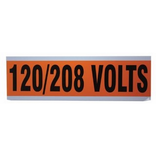 IDEAL, Marker Card, Voltage And Conduit, Large, Size: 2-1/4 IN Width, Length: 9 IN, Material: Vinyl-Impregnated Cloth, Legend: 120/208V, Temperature Range: -40 to 180 DEG F, Text Size: 1-3/4 IN, Adhesion: 45 OZ/IN Width Ultimate