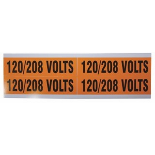 IDEAL, Marker Card, Voltage And Conduit, Medium, Size: 1-1/8 IN Width, Length: 4-1/2 IN, Material: Vinyl-Impregnated Cloth, Legend: 120/208V, Temperature Range: -40 to 180 DEG F, Text Size: 3/4 IN, Adhesion: 45 OZ/IN Width Ultimate