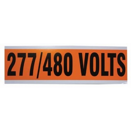 IDEAL, Marker Card, Voltage And Conduit, Large, Size: 2-1/4 IN Width, Length: 9 IN, Material: Vinyl-Impregnated Cloth, Legend: 277/480V, Temperature Range: -40 to 180 DEG F, Text Size: 1-3/4 IN, Adhesion: 45 OZ/IN Width Ultimate