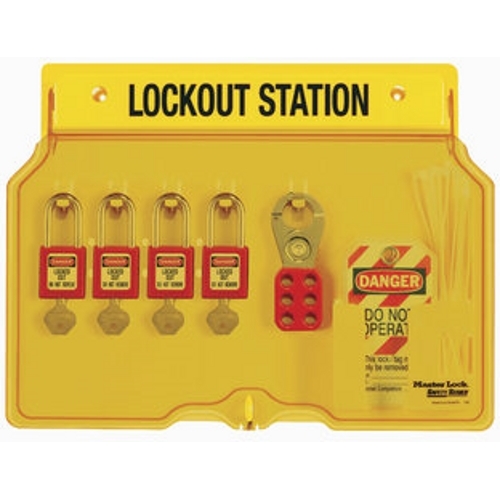 IDEAL, Lock Station Kit, Lockout, Material: Polycarbonate, Number Of Pieces: 4, Includes: Four Red Safety Padlocks (44-916), 12 Heavy-Duty Lockout Tags And Two 1 IN Safety Lockout Hasps (44-800)