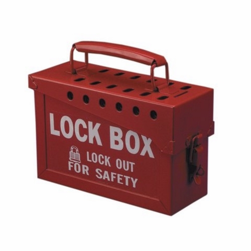 Group Lock Box, 10 IN Length, 4 IN Width, 6 IN Height, Red, Heavy-Duty Steel