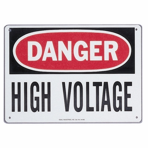 Safety Sign, Fiberglass, 14 IN Length, 10 IN Width, Danger – High Voltage Legend, For Indoor And Outdoor Use