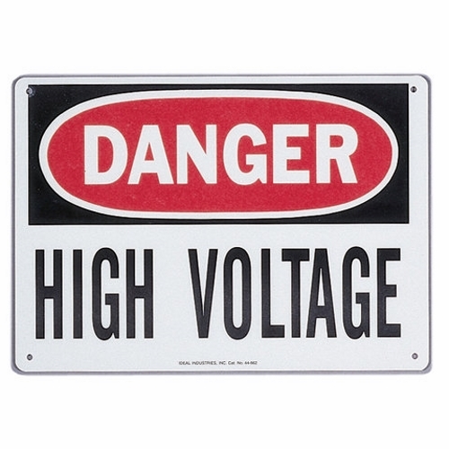 Self-Sticking Safety Sign, Polyester, 10 IN Length, 7 IN Width, Danger – High Voltage Legend, For Indoor And Outdoor Use