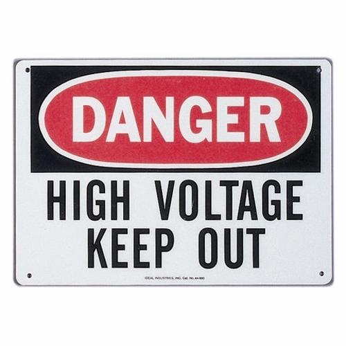 Safety Sign, Fiberglass, 14 IN Length, 10 IN Width, Danger – High Voltage – Keep Out Legend, For Indoor And Outdoor Use