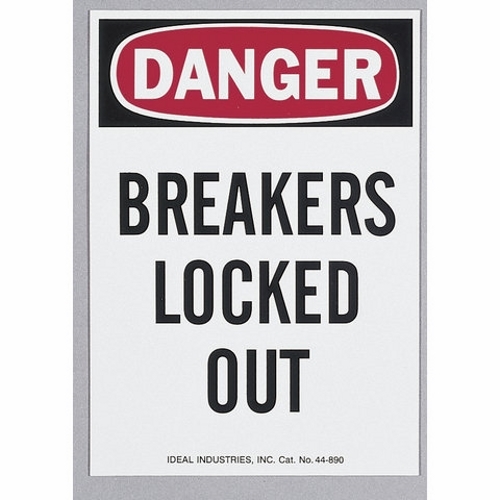 Safety Lockout Sign, Magnetic, 5 IN Length, 7 IN Width, Danger - Breakers Locked Out Legend, For Indoor And Outdoor Use