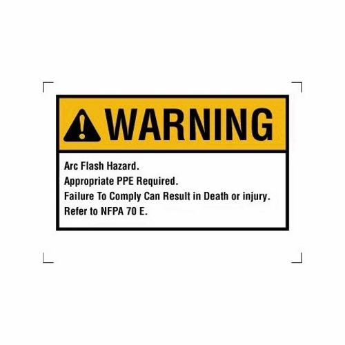 Self-Sticking NEC Arc Flash Protection Label, Polyester, 5 IN Length, 3-1/2 IN Width, Black Legend Color, Warning Legend, Yellow/White Background, Package: 5/Bag, National Electric Code 110.16