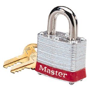 IDEAL, Padlock, Steel, Hasp Clearance: 3/4 IN, Lock Material: Steel Case, Hasp Diameter: 9/32 IN, Width: 1-1/2 IN, Includes: Two Keys, Finish: Nickel-Plated Shackle