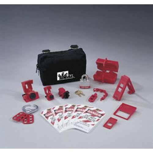 IDEAL, Lockout Or Tagout Kit, Basic, Material: Nylon Zipper, Number Of Pieces: 15, Includes: (2) 44-810 Hinged Single-Pole Breaker Lockouts, (1) 44-809 Universal 277V Breaker Lockout/Single Pole, (1) 44-807 480/600V Breaker Lockout, (1) 44-789 Wall Switch Lockout, (1) 44-906 3/4 IN Red Padlock, (1) 44-800 1 IN Safety Lockout Hasp, (5) 44-849 Lockout Tags Do Not Operate (striped), (1) 44-783 Universal Multi-Pole Breaker Lockout, (1) 110V Plug Lockout, (1) IA-3240 Zipper Pouch