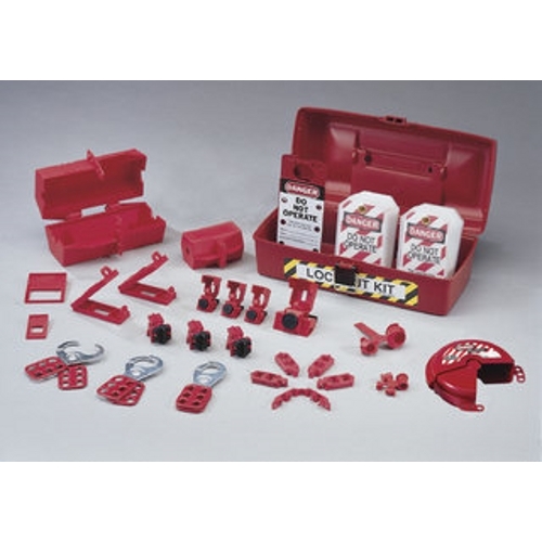 IDEAL, Lockout Or Tagout Kit, Plant Facility, Material: Polypropylene, Number Of Pieces: 36, Includes: (5) 44-810 Hinged Single-Pole Breaker Lockouts, (3) 44-809 Universal 277V Breaker/Single Pole Lockouts, (1) 44-807 480/600V Breaker Lockout, (2) 44-789 Wall Switch Lockouts, (1) 44-818 110V Plug Lockout, (3) 44-800 1 in. Safety Lockout Hasps, (1) 44-791 Red Labeled Lockout, (1) 44-819 220/550V Plug Lockout, (10) 44-849 Lockout Tags Do Not Operate (striped), (1) 44-815 Fuse Blockout, (1) 44-816 Fuse Blockout, (1) 44-824 Gate Valve Lockout, (1) 44-785 Cleat for 277V Breaker Lockout, (1) 44-786 Cleat for 480/600V Breaker Lockout, (3) 44-783 Universal Multi-Pole Breaker Lockouts, (1) IA-3241 Tool Box