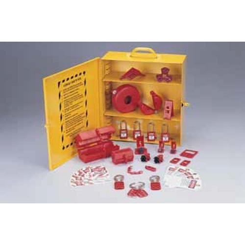 IDEAL, Lockout Or Tagout Station, Industrial, Size: 16 IN Height X 14 IN Width X 6 IN Depth, Number Of Pieces: 34, Includes: (2) 44-810 Hinged Single-Pole Breaker Lockouts, (2) 44-809 Universal Single-Pole Breaker Lockouts, (2) 44-785 Cleat For Universal Single-Pole Lockouts, (2) 44-783 Universal Multi-Pole Breaker Lockouts, (1) 44-807 1 Number 480/600V Breaker Lockout, (1) 44-786 Cleat For 480/600V Breaker Lockout, (1) 44-789 Wall Switch Lockout, (3) 44-800 1 IN Safety Lockout Hasps, (4) 44-916 Red Safety Padlocks, (1) 44-818 100V Small Plug Lockout, (1) 44-819 220/550V Plug Lockout, (10) 44-849 Lockout Tags Do Not Operate, (1) 44-824 Gate Valve Lockout - 1 IN To 2-1/2 IN, (1) 44-825 Gate Valve Lockout - 2-1/2 IN To 5 IN, (1)44-820 Ball Valve Lockout, (1) 44-774 Pnuematic Lockout