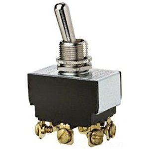 IDEAL, Toggle Switch, Heavy-Duty, (On)-Off-(On), Voltage Rating: 125, 227 VAC, Amperage Rating: 20, 10 AMP, Number Of Poles: 2, Action: DPDT, Connection: Spade, 6 Terminals, Actuator: Toggle, Contact Rating: Factory Tested 100000 Cycles To 21 AMP 14.8 VDC DC Rating, Size: 1.300 IN Length X 0.760 IN Width X 0.800 IN Height, Mounting: 1/2 IN Hole Diameter, Operating Cycles: 100000 Cycles Mechanical Life, Operating Temperature: 32 To 185 DEG F, Dielectric Strength: 1500 V, Finish: Solid Brass/Nickel-Plated Bushings, Hp Rating: 1-1/2 HP At 125 To 250 VAC