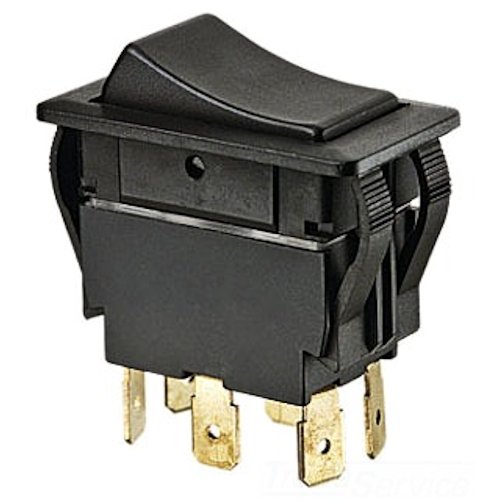 IDEAL, Rocker Switch, Full-Size, (On)-On, Voltage Rating: 125, 227 VAC, Amperage Rating: 20, 15 AMP, Number Of Poles: 2, Action: DPDT, Connection: Spade, 6 Terminals, Size: 1.700 IN Length X 0.970 IN Weight X 190 IN Height, Mounting: 0.830 IN X 1.450 IN Hole, Operating Temperature: 32 To 185 DEG F, Hp Rating: 2 HP At 110 To 250 VAC, Panel Thickness: 0.125 IN