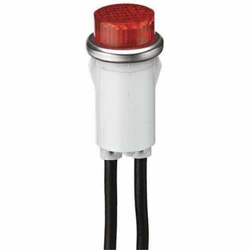 IDEAL, Indicator Light, Raised, Wattage: 1/3 WTT, Voltage Rating: 125 V, Amperage Rating: 2 MILAMP Max, Color: Red Lens, Average Life: 25000 HR, Mounting: 1/2 IN Diameter, Operating Temperature: Nylon Body: 140 DEG C, Polycarbonate Lens: 135 DEG C, Bezel: 0.100 IN Height, Flammability Rating: 94V-2, Material: Nylon Body With Raised Transparent Polycarbonate Lens And Stainless Steel Bezel, Lamp Type: Neon, Termination Style: 6 IN Wire Leads, Lamp Height: 0.200 IN