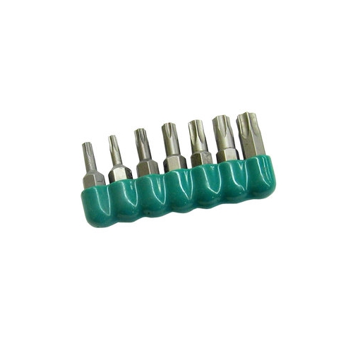 Torx Bit Set In Holder, Torx Tip, S2M Tool Steel Blade, Hex Shank, 7 Pieces, 1/4 IN Shank, S2M Tool Steel, Package Type: Card