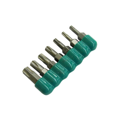 Tamper-Proof Torx Bit Set In Holder, Tamper-Proof Torx Tip, S2M Tool Steel Blade, Hex Shank, 7 Pieces, 1/4 IN Shank, S2M Tool Steel, Package Type: Card