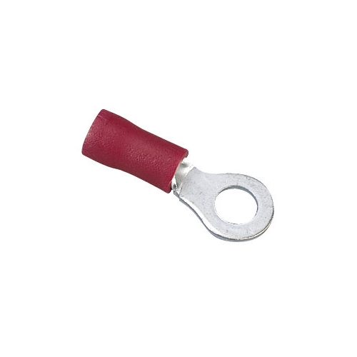 IDEAL, Ring Terminal, Vinyl Ring, Cable Size: 22 - 18 AWG, Number Of Holes: 1, Stud Size: 8 IN, Material: Tin Plated Brass, Insulation: Vinyl Insulated