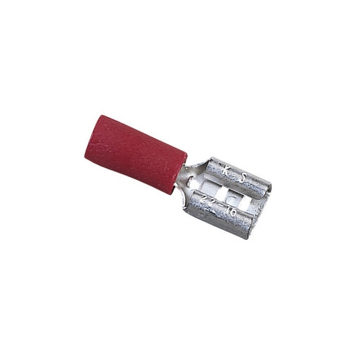 IDEAL, Disconnect Terminal, Vinyl Insulated, Wire Size: 22 - 18 AWG, Voltage Rating: 300 V, Material: Brass, Finish: Tin-Plated, Insulation: 0.150 IN Diameter, Connection: Female, Tab Size: 0.187 IN X 020 IN, Temperature Rating: 75 DEG C