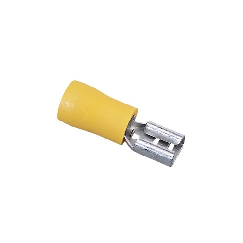 IDEAL, Disconnect Terminal, Vinyl Insulated, Wire Size: 12 - 10 AWG, Voltage Rating: 300 V, Material: Brass, Finish: Tin-Plated, Insulation: 0.244 IN Diameter, Connection: Female, Tab Size: 0.250 IN X 032 IN, Temperature Rating: 75 DEG C