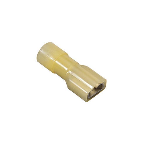 IDEAL, Disconnect Terminal, Fully Insulated, Wire Size: 12 - 10 AWG, Voltage Rating: 300 V, Material: Brass, Nylon, Finish: Tin-Plated, Insulation: 0.244 IN Diameter, Connection: Female, Tab Size: 0.250 IN X 032 IN, Temperature Rating: 105 DEG C