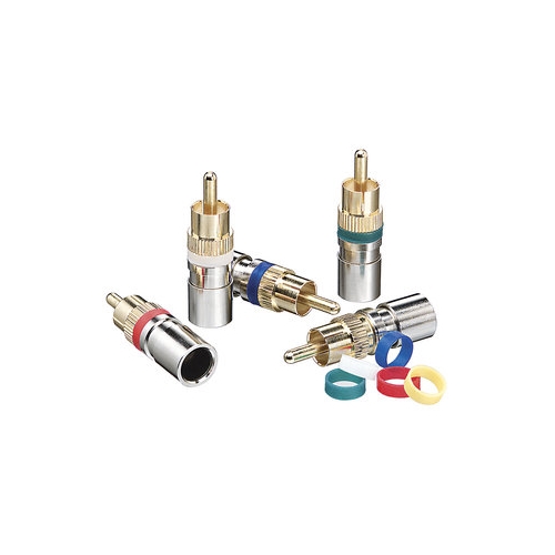 IDEAL, Compression Connector, RCA, Conductor Range: 029 - 042 IN, 20 - 18 AWG Center Solid Conductor, Material: Brass, Finish: Nickel-Plated, Nominal Impedance: 75 OHM, Coaxial Cable Type: RG-6, Bandwidth: 3 GHZ, Dielectric Diameter: 0.175 - 0.183 IN, Overall Jacket Diameter: 0.267 - 0.305 IN