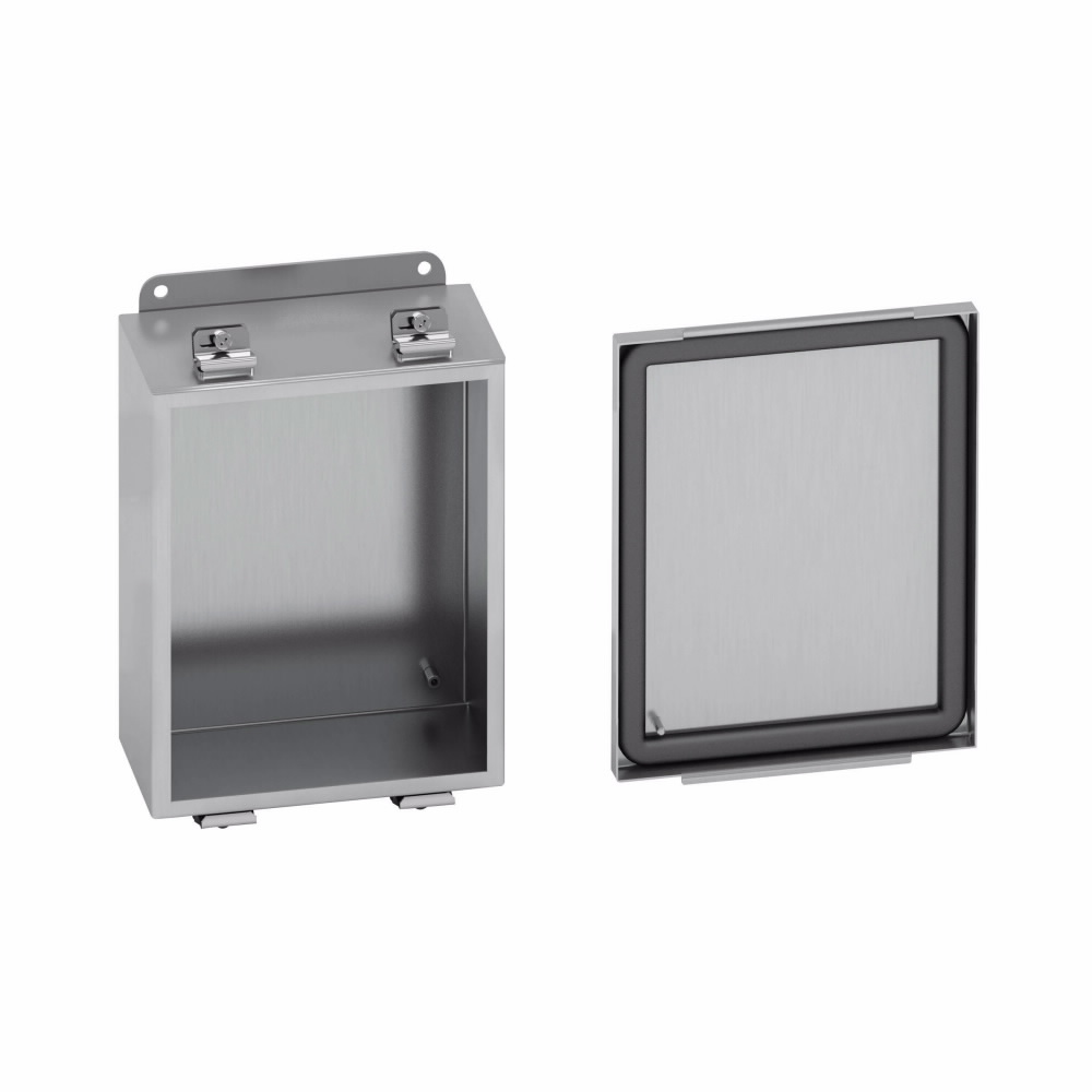 Product image for B-Line 12105-4XSLC JIC Panel Enclosure, 12" x 10" x 5" NEMA 4X, Screw cover, 4XSLC enclosure, Wall mount, Small single door, External mounting feet, 304 stainless steel, Seamless po