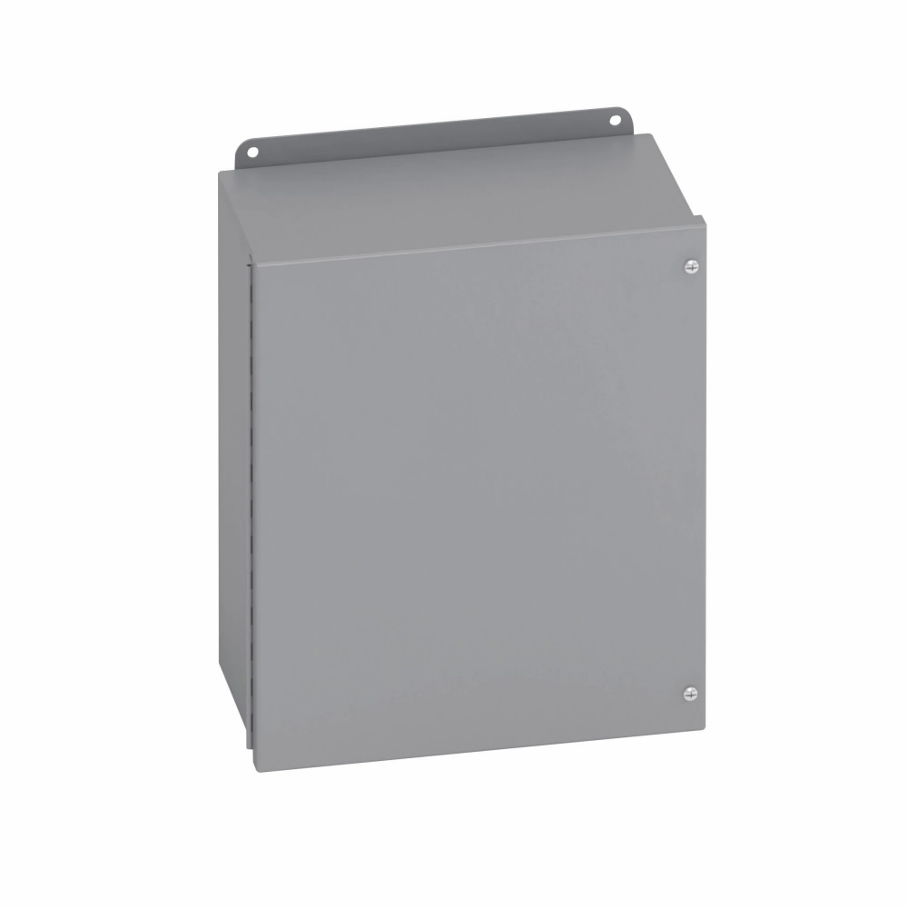 Product image for B-Line 12126-12CHSC JIC Panel Enclosure, 12" x 12" x 6" NEMA 12, Hinged cover, 12CHSC enclosure, Wall mount, Small single door, External mounting feet, Carbon steel, Oil-resistant g