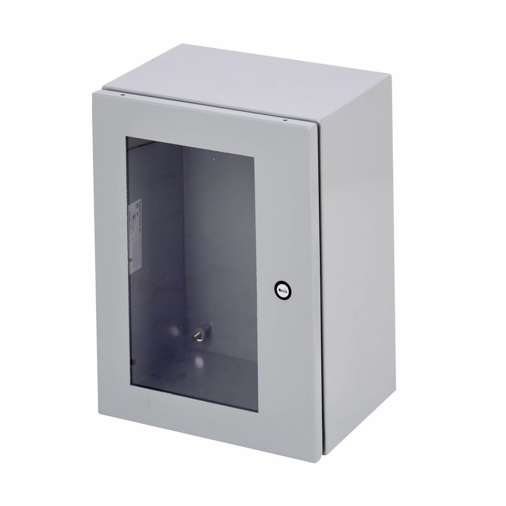 Product image for B-Line 16128-SDW Wall Mounted Panel Enclosure, 16" x 12" x 8" NEMA 4, Hinged cover, SDW enclosure, Wall mount, Medium single door, Thru holes, optional external mounting feet, Carbon steel, Se