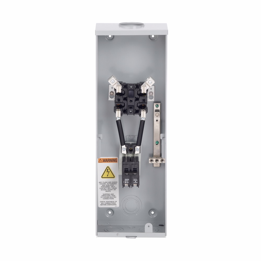 Product image for B-Line 1M1R Meter Breaker, 100 A, Single meter position, Ring type, 3R, Overhead, ANSI 61 gray painted, AW Hub, 010 kAIC, #14 - 2/0, MCB, Galvanized steel, Surface mount, 4 jaws, 3 wires, 1 phase, 1?/