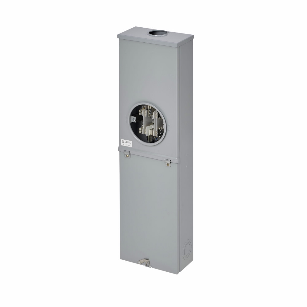 Product image for B-Line 2M2R7 Meter Breaker, 200 A, Single meter position, Ring type, 3R, Overhead, ANSI 61 gray, AW Hub, 010 kAIC, #6 - 250 MCM, MCB, (1) 200 A, 2P, Galvanized, Surface mount, 7 jaws, 4 wires, 3 phase, 3?/4W, 120/240 and 120/208 V
