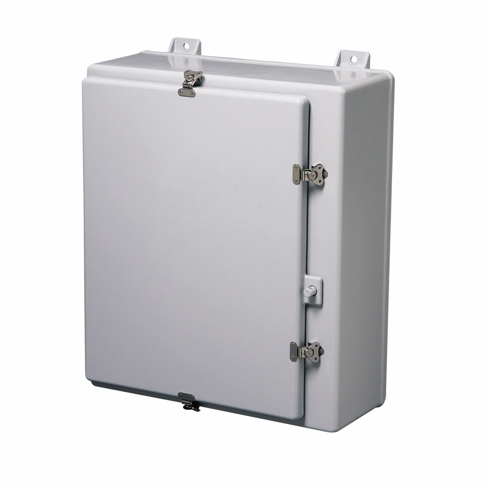 Product image for B-Line 242412-4XF Wall Mounted Panel Enclosure, 27" x 25.24" x 13.90" NEMA 4X, Hinged cover, 4XF enclosure, Wall mount, Medium single door, External mounting feet, Fiberglass, Seaml