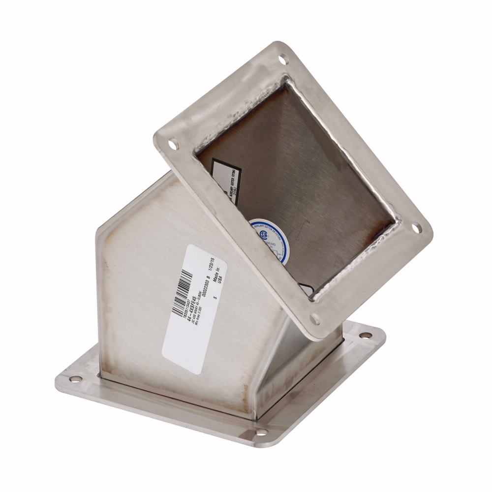 Product image for B-Line 44-4XSFE45 Wireway Elbow Fitting, Feed through, 45? elbow, NEMA 4X, Stainless steel, Brushed finish, 4" X 4"