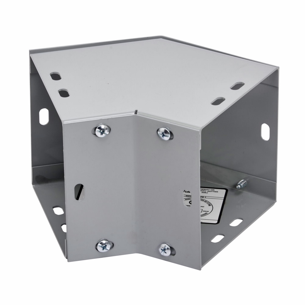 Product image for B-Line 8845-L-COMBO Wireway Elbow Fitting, Lay-in, 90? elbow, combo opening, NEMA 1, Steel, ANSI 61 gray acrylic electrocoat finish, 8" X 8"