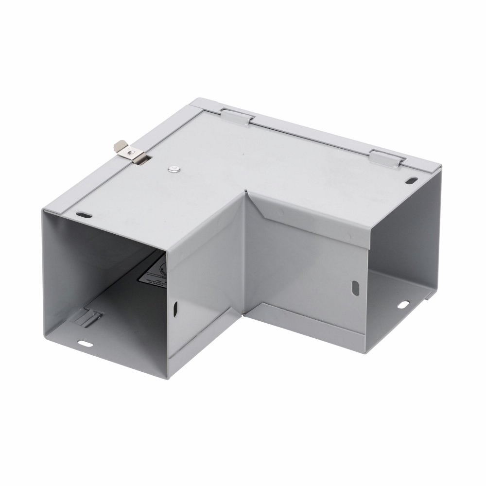 Product image for B-Line 44-FL-OUT Wireway Elbow Fitting, Lay-in, 90? elbow, outisde opening, NEMA 1 rated, Steel, ANSI 61 gray painted, 4" X 4"
