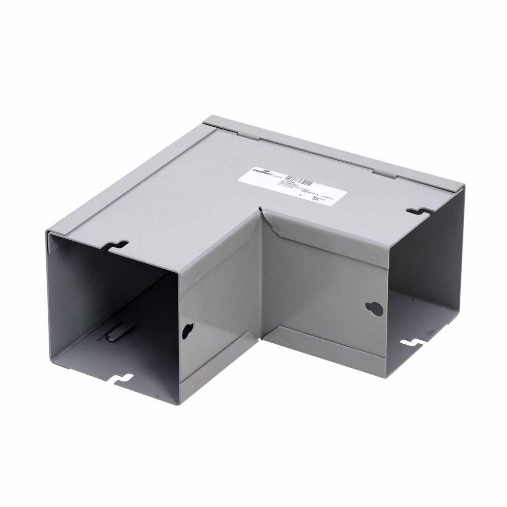 Product image for B-Line 44-HSLOUT Wireway Elbow Fitting, Lay-in, 90? elbow, outisde opening, NEMA 1, Steel, ANSI 61 gray painted, 4" X 4"