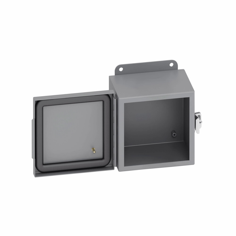 Product image for B-Line 664-4CHC JIC Panel Enclosure, 6" x 6" x 4" NEMA 4, Hinged cover, 4CHC enclosure, Wall mount, Small single door, External mounting feet, Carbon steel, Seamless poured in-place