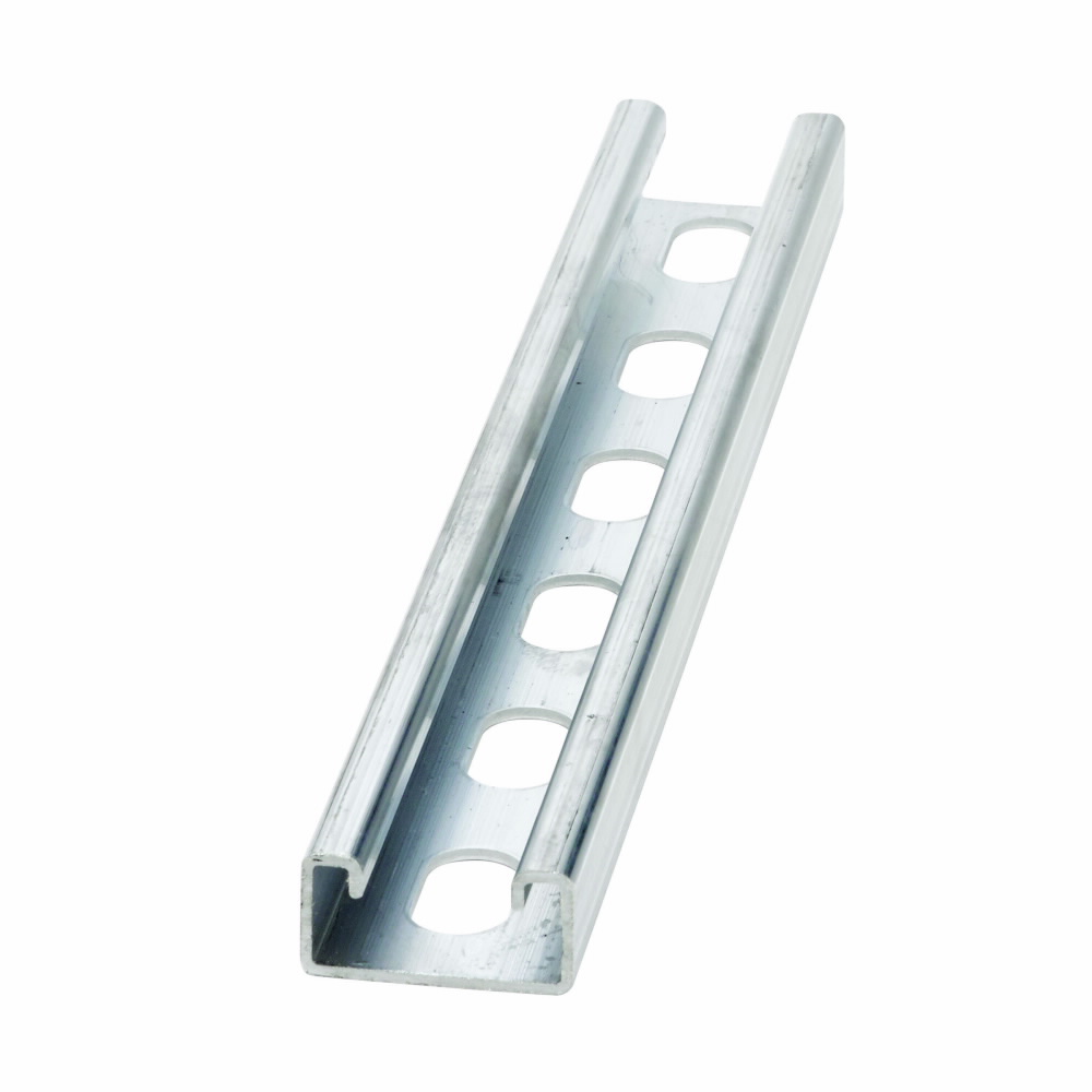 Product image for B-Line B54SH-120AL 1-5/8"W x 13/16"H Channel, 9/16" x 11/8" Slotted on 2" Centers, 14ga, 10ft Length, Aluminum