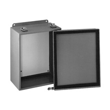 Product image for B-Line 863.5-12LC JIC Panel Enclosure, 8" x 6" x 3.5" NEMA 12, Screw Cover, 12LC enclosure, Wall Mount, Small Single Door, External Mounting Feet, Carbon Steel, Seamless Poured