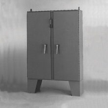 Product image for B-Line CD604812-12FD Ground Mounted Disconnect Enclosure, 60" x 48" x 12" NEMA 12, Hinged cover, CD12FD enclosure, Ground mount, Large double door, Ground mount legs, Carbon steel,