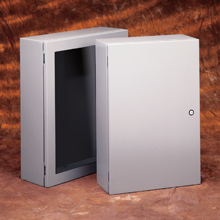 Product image for B-Line 1084-SD Wall Mounted Panel Enclosure, 10" x 8" x 4" NEMA 4, Hinged cover, SD enclosure, Wall mount, Medium single door, Thru holes, optional external mounting feet, Carbon steel, Seamle