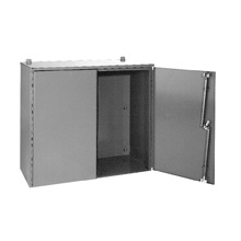 Product image for B-Line 304212DRHC Type 3/3R Panel Enclosure, 30" x 42" x 12" NEMA 3R, Hinged cover, DRHC enclosure, Wall mount, Medium double door, External mounting feet, Carbon steel