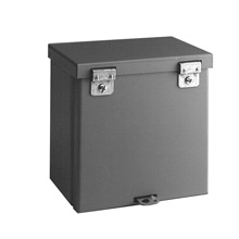 Product image for B-Line 242410-RTHC-NK Type 3/3R Junction Box, 24" x 24" x 10" NEMA 3R, Hinged cover, RTHC NK enclosure, Surface mounted, Medium single door, No knockout, Embossed thru holes, Carbon