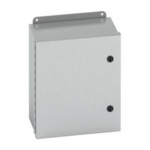 Product image for B-Line 866-4XSQT JIC Panel Enclosure, 8" x 6" x 6" NEMA 4X, Hinged cover, 4XSQT enclosure, Wall mount, Small single door, External mounting feet, 304 stainless steel, Seamless poure