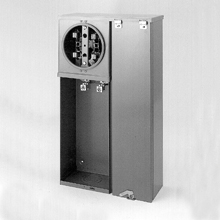 Product image for B-Line U2M25R Meter Breaker, 200 A, Single meter position, Ring type, 3R, Underground, ANSI 61 gray, 010 kAIC, #6 - 250 MCM, MCB, 200 A, 2P and (1) 50A, 2P, Galvanized steel, Surface mount, 4 jaws, 3 wires, 1 phase, 1?/3W, 120/240 V