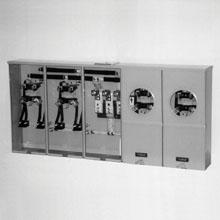 Product image for B-Line 242-MCC Horizontal Meter Pack, 200 A, 400 A, Manual circuit closing, Ring type, 3R, Overhead/underground, ANSI 61 gray paint, #4 - 600 MCM, #6 - 250 MCM, Galvanized steel, Surface mount, 4, 2,