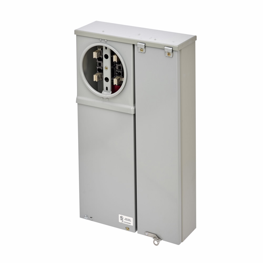 Product image for B-Line U1M1R Meter Breaker, 100 A, Single meter position, Ring type, 3R, Underground, ANSI 61 gray painted, 010 kAIC, #14 - 2/0, MCB, (1) 100 A, 2P, Galvanized steel, Surface mount, 4 jaws, 3 wires, 1 phase, 1?/3W, 120/240 V