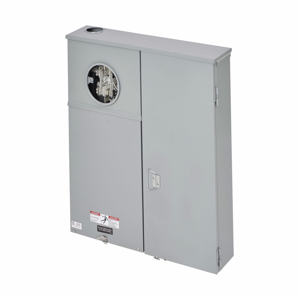 Product image for B-Line U227-MTBPL Meter Breaker, 200 A, Test block, Ring type, 3R, ANSI 61 gray painted, 200 kAIC, #6-250 MCM, Main Fuse, Galvanized steel, Side, 4 jaws, 1 pole, 1?/3W, Overhead and underground feed